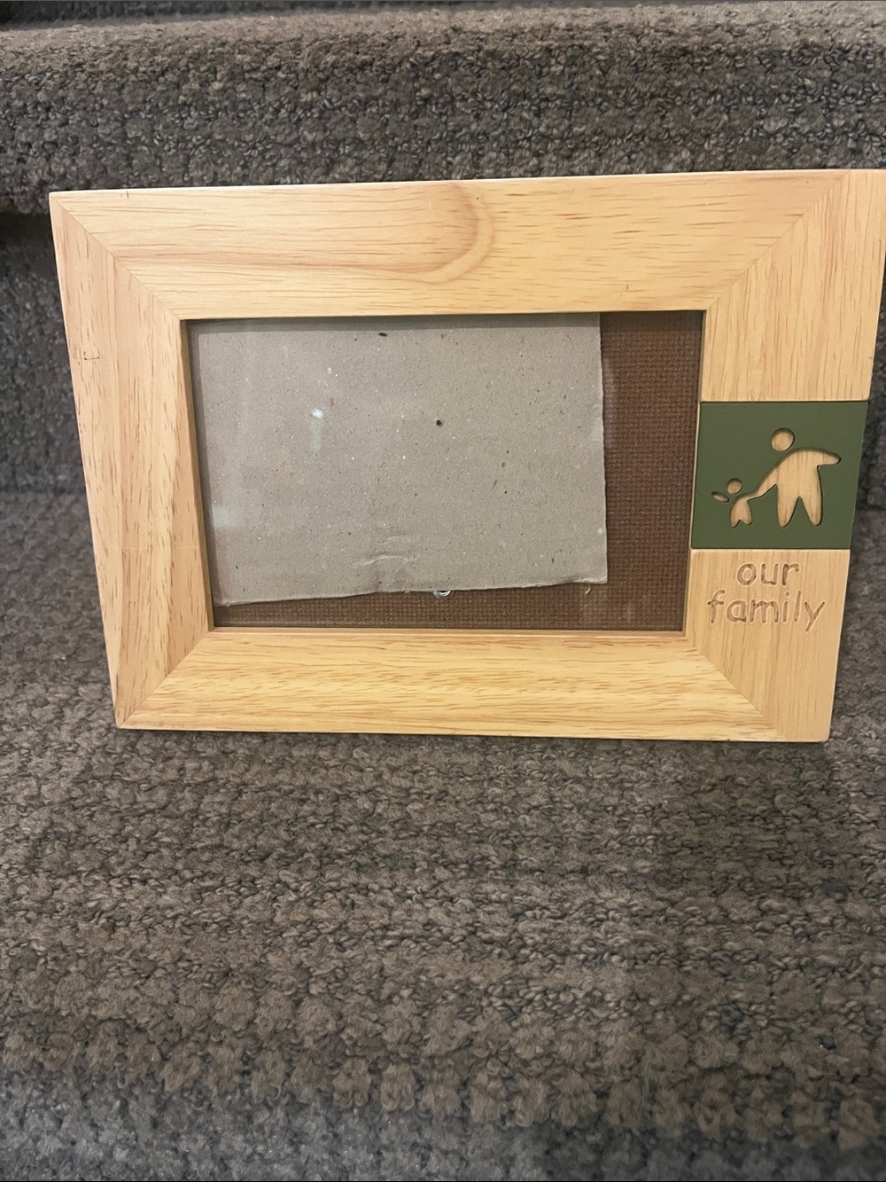 Natural Wood 'Our Family' Picture Frame with Olive Accent